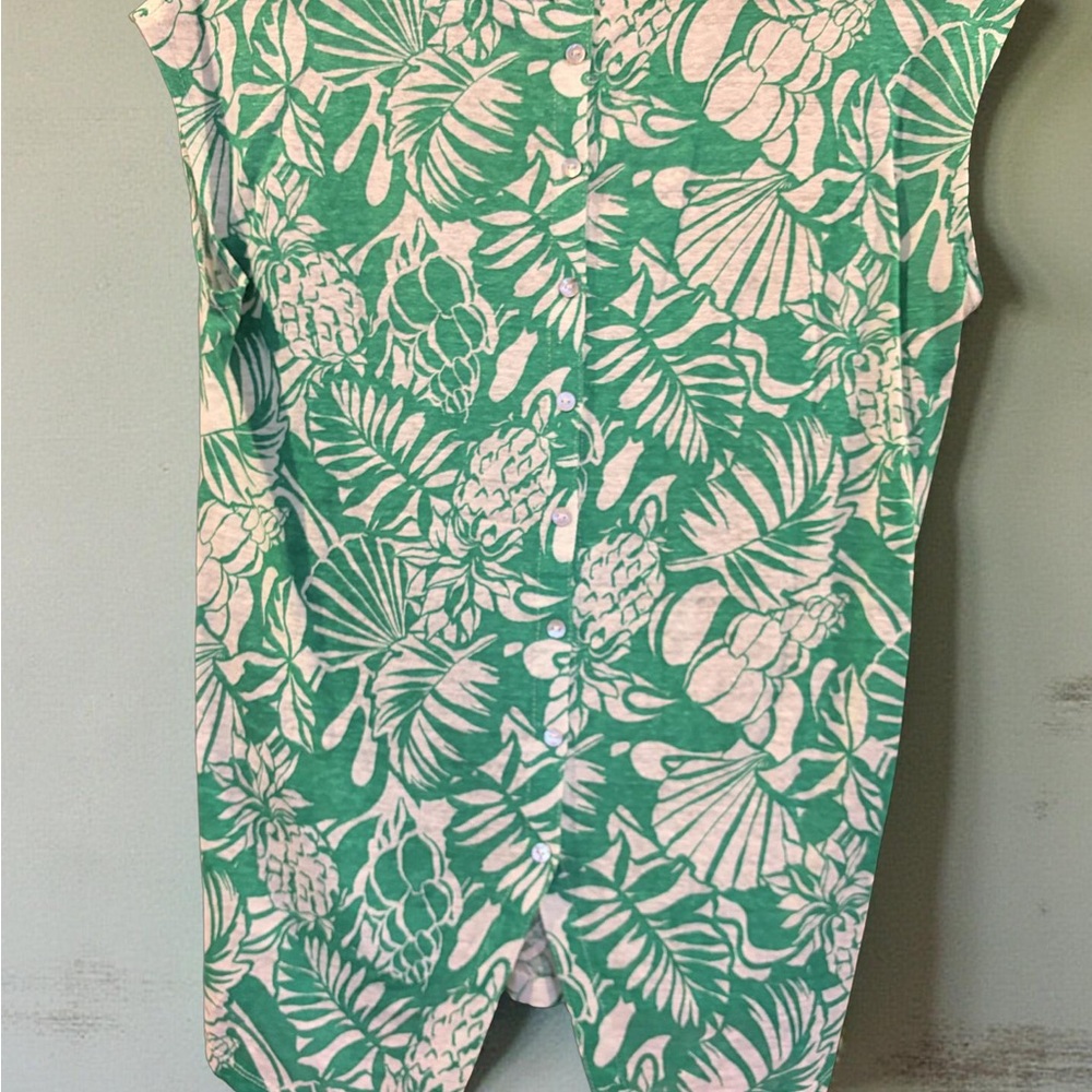Nicole Miller Green Leaf Print Linen Top - Picture 2 of 3